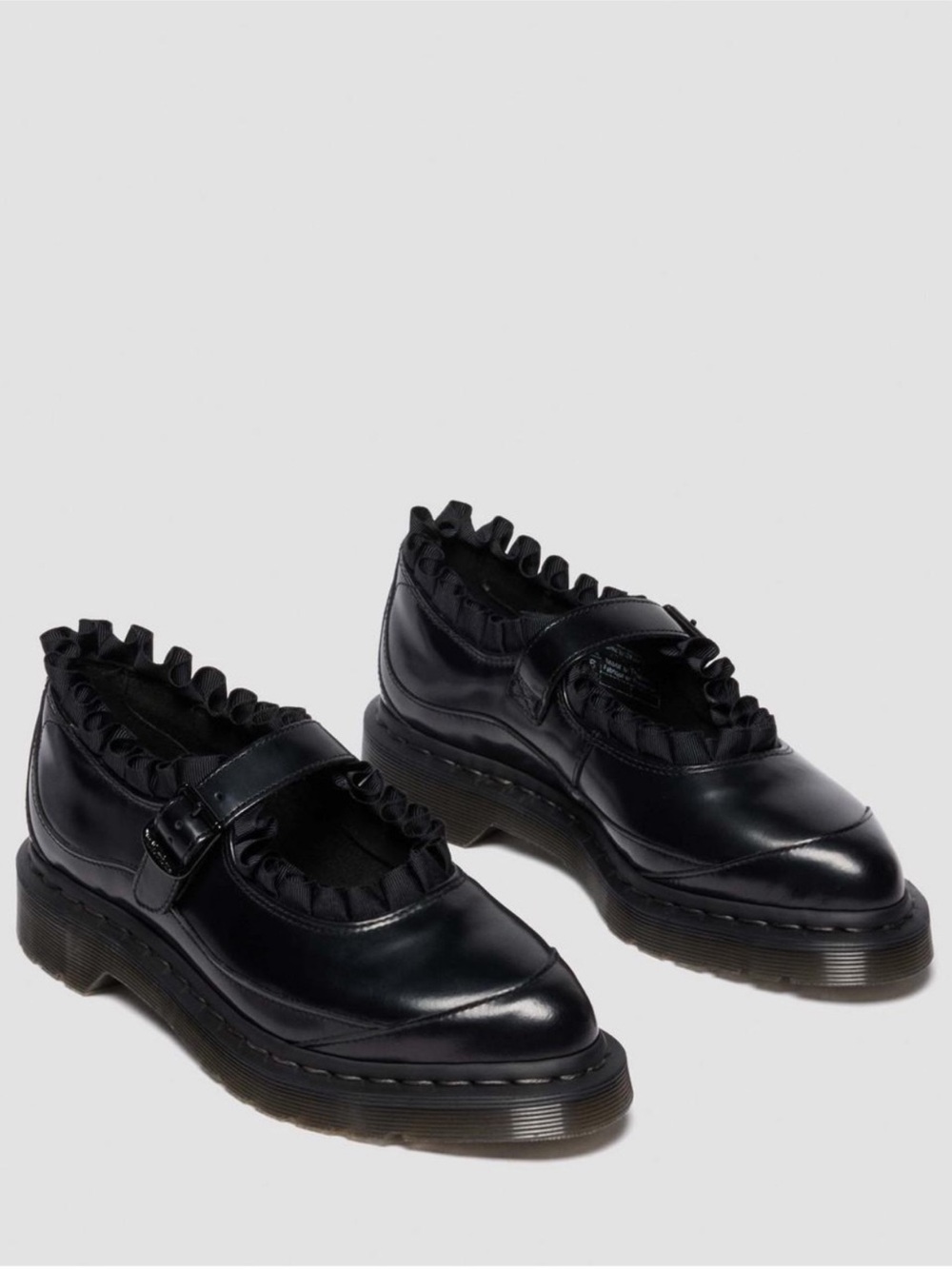 DR. MARTENS Elphie MJ Frill Black Leather Ruffle Strap Mary Jane 11 NEW RARE